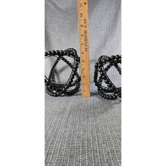 2 Black Wooden Bead & Metal Orb Sculptures - Picture 4 of 7
